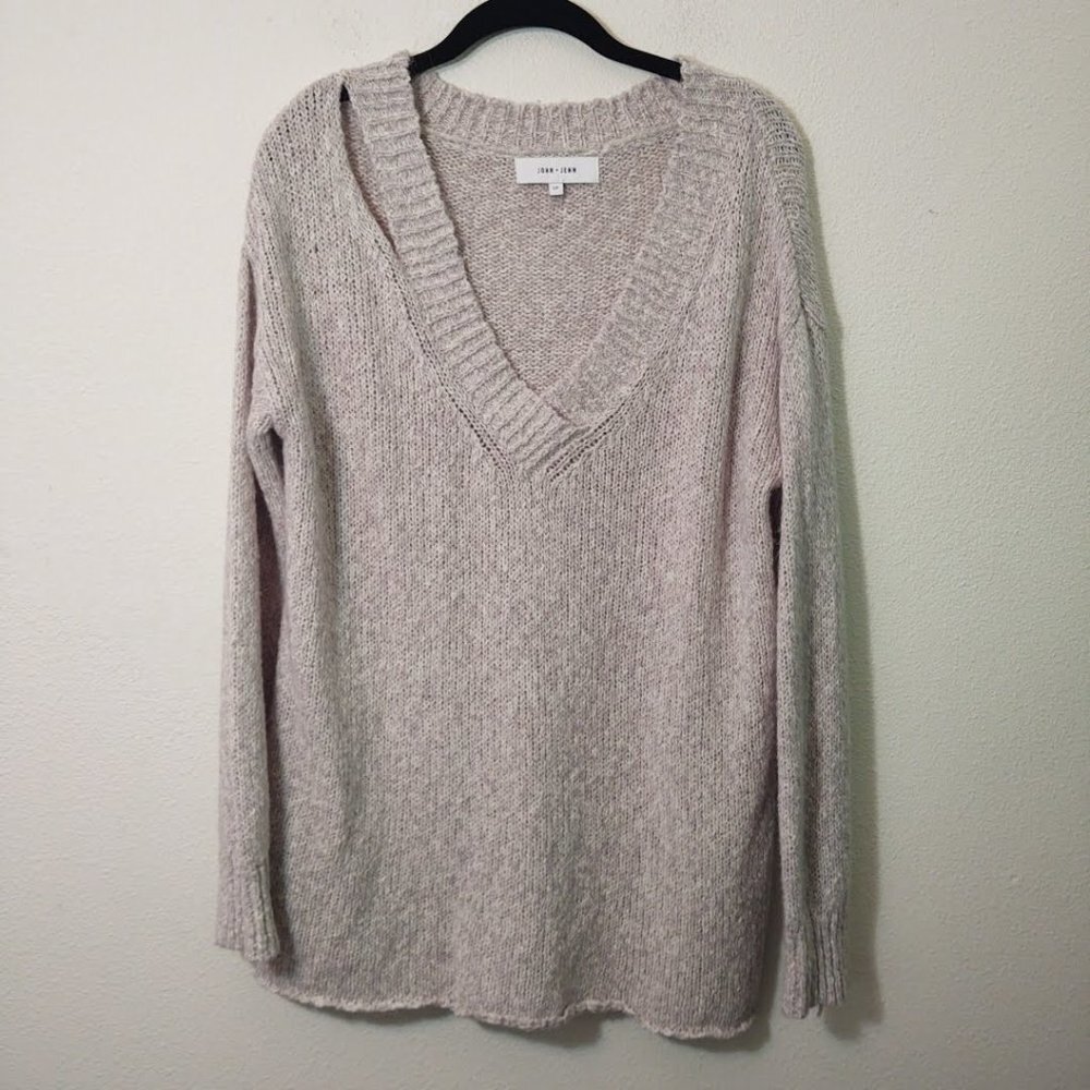 John + Jenn Gray V Neck Oversized Knit Sweater S